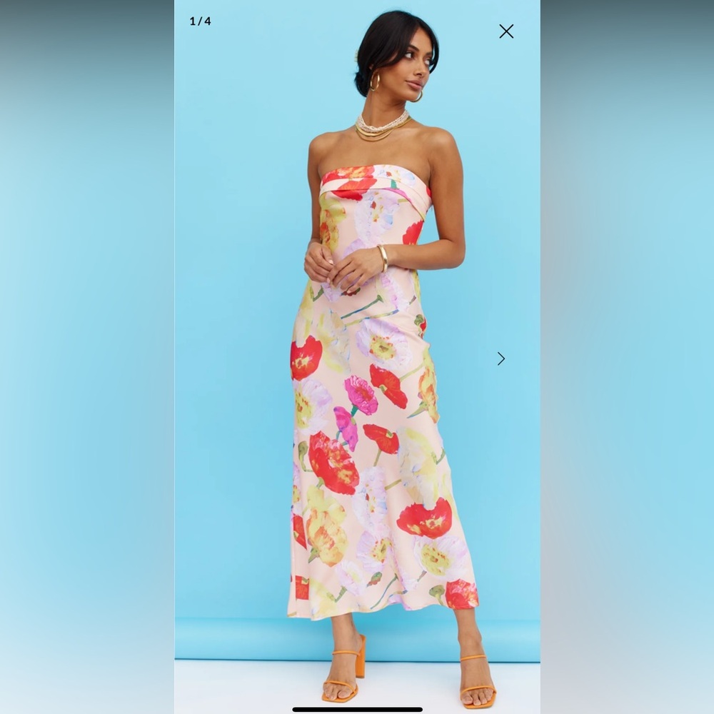 Hello Molly Strapless Floral Maxi Dress in Pink & Red